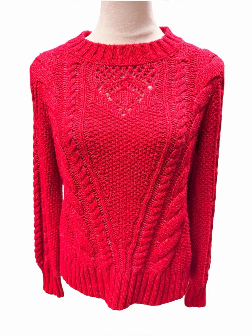 Talbots Medium Red Cable-Knit Women’s Sweater Lightweight Wool Blend Crewneck